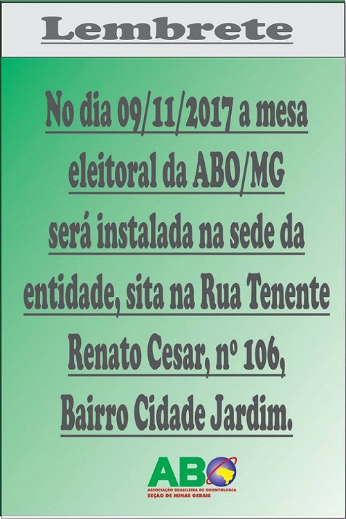 Lembrete - Eleições 2017 - ABO/MG